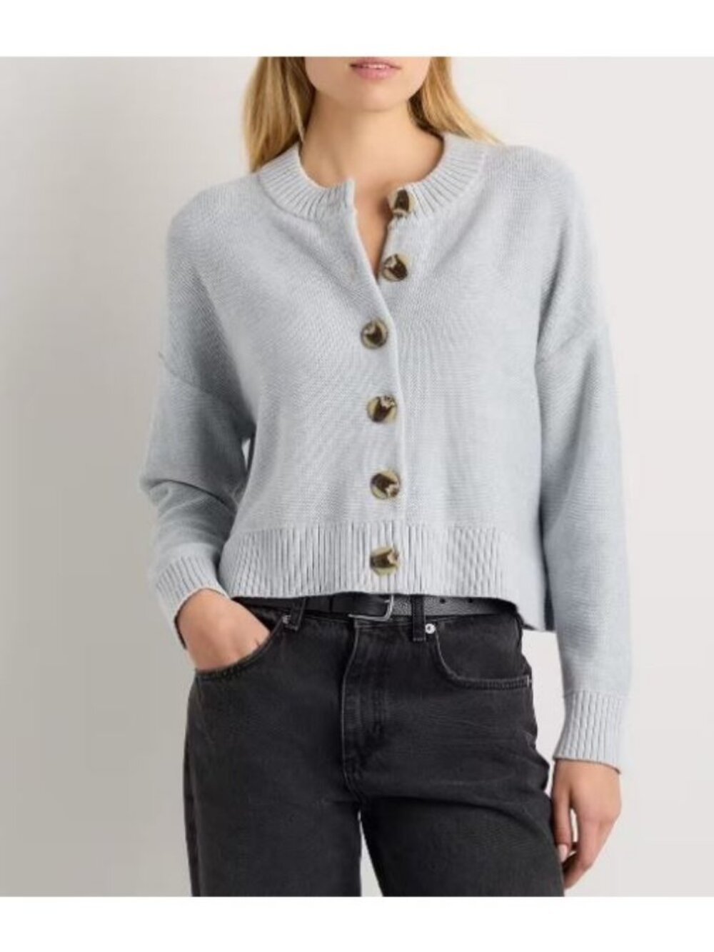 Quince 100% Organic Cotton Cropped Cardigan Heather Dove Gray Size L NWT